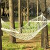 Outdoor Wood Pole Cotton Rope Hammock Garden Patio Yard Hanging Sleep Bed