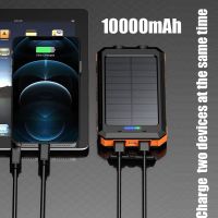 10000 mAh Portable Fast Charging Power Bank 2USB Solar Charging with Flashlight Compatible with iPhone and Android